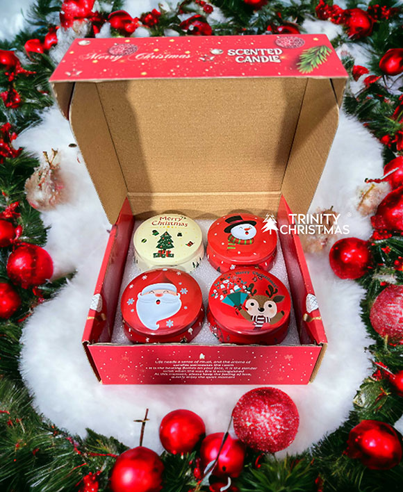 Christmas Scented Candles in Metal Tin – Pack of 1 (4 Pcs)