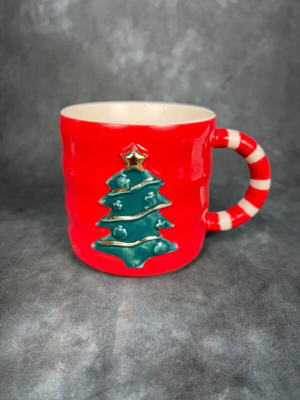 Christmas Holiday Tree Mug with Spoon and Lid - Red - Image 5