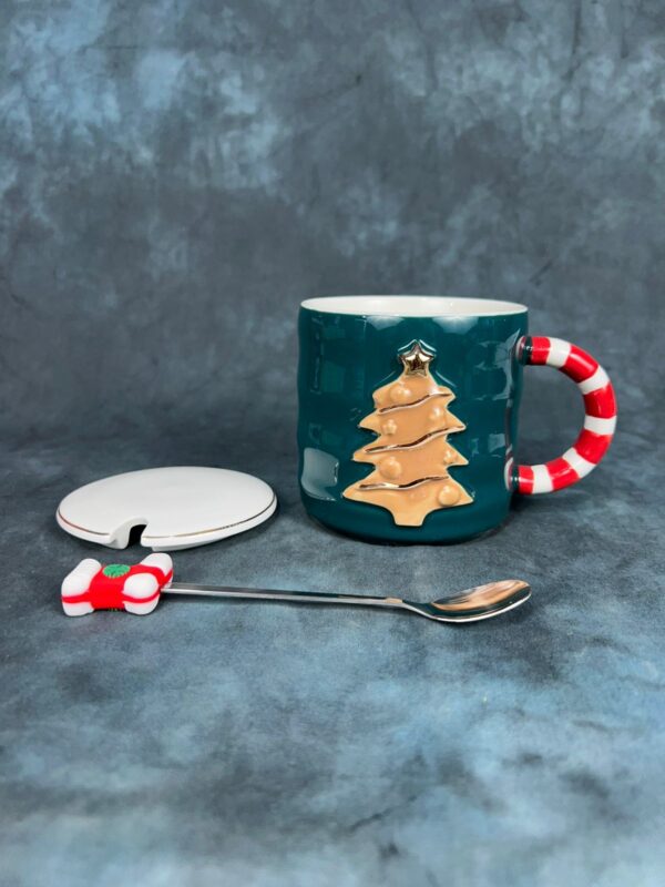 Christmas Holiday Tree Mug with Spoon and Lid – Green - Image 3