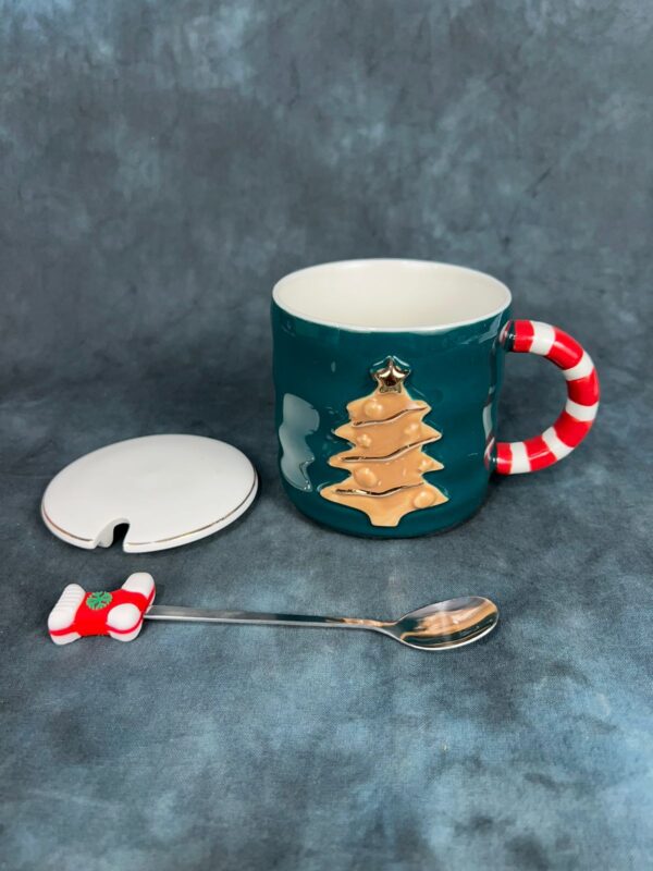 Christmas Holiday Tree Mug with Spoon and Lid – Green - Image 7