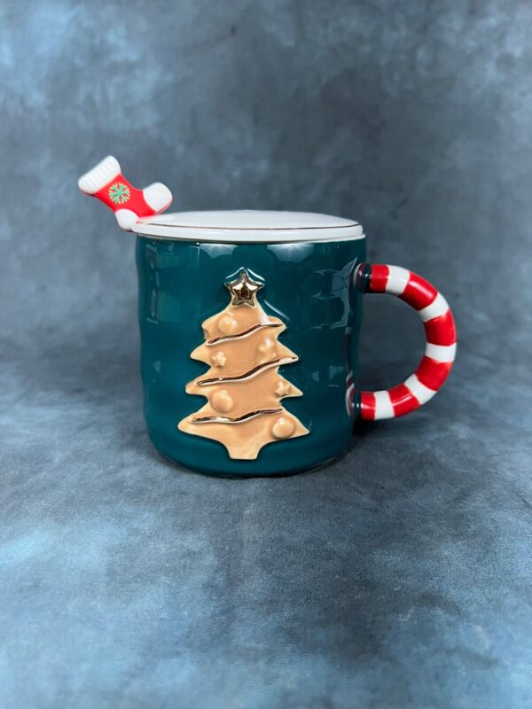Christmas Holiday Tree Mug with Spoon and Lid – Green - Image 6