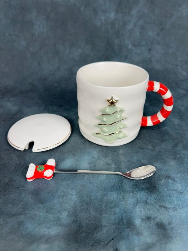 Christmas Holiday Tree Mug with Spoon and Lid – White - Image 5