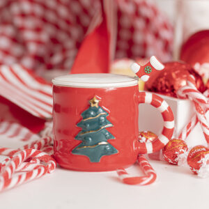 Christmas Holiday Tree Mug with Spoon and Lid - Red