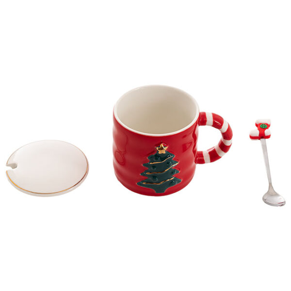 Christmas Holiday Tree Mug with Spoon and Lid - Red - Image 4