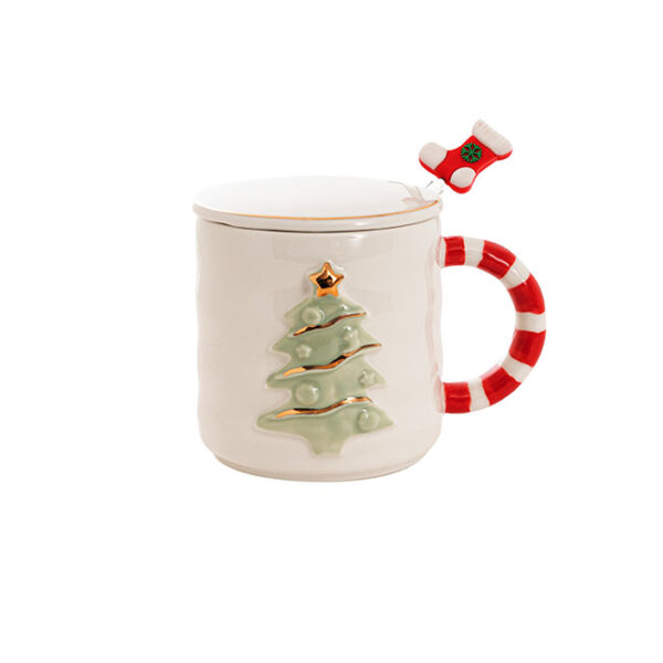 Christmas Holiday Tree Mug with Spoon and Lid – White - Image 2