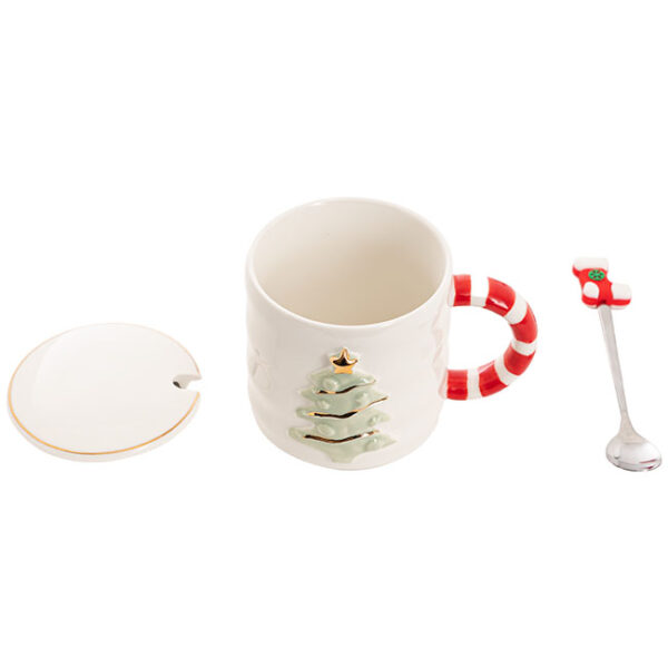 Christmas Holiday Tree Mug with Spoon and Lid – White - Image 4