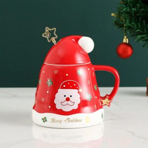Christmas Santa Claus Mug with Santa Hat Lid and Spoon