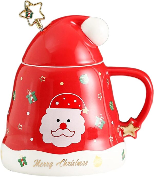 Christmas Santa Claus Mug with Santa Hat Lid and Spoon - Image 2