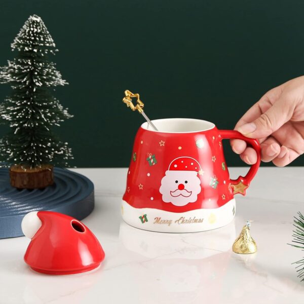 Christmas Santa Claus Mug with Santa Hat Lid and Spoon - Image 4