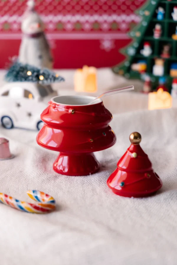 Christmas Holiday Tree Shaped Mug with Lid and Straw – Red - Image 2