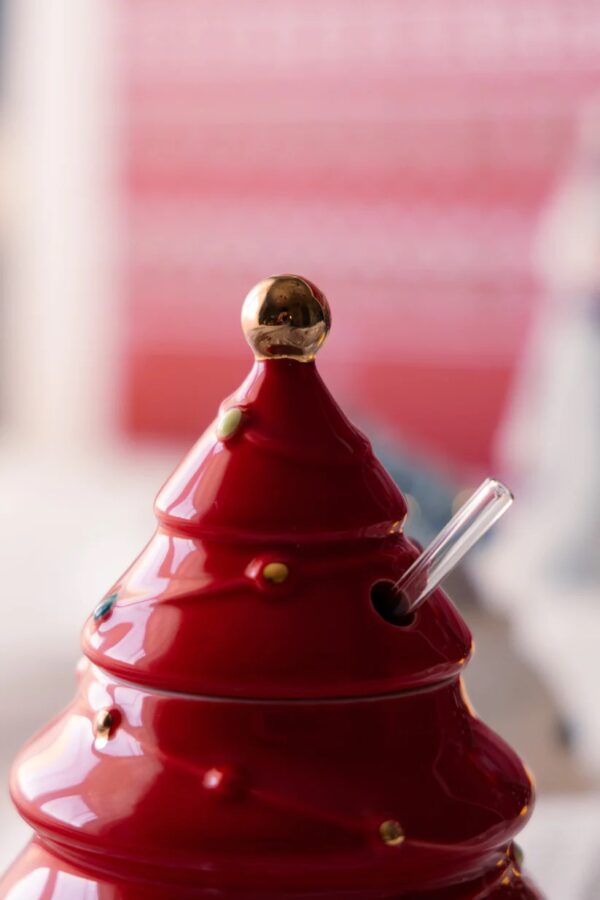 Christmas Holiday Tree Shaped Mug with Lid and Straw – Red - Image 3