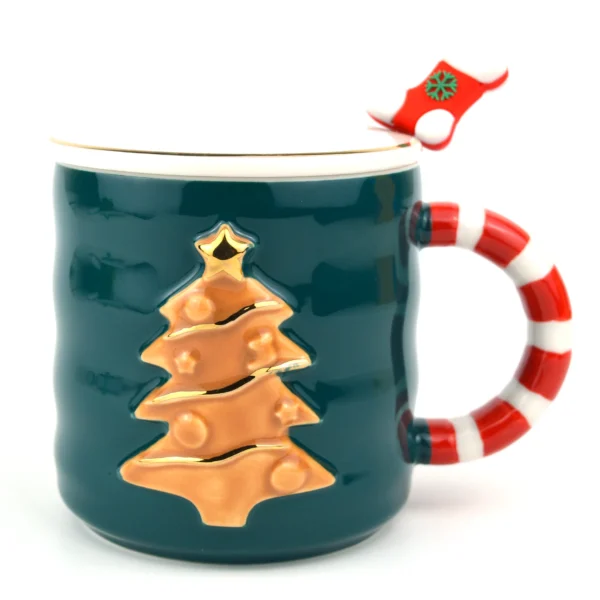 Christmas Holiday Tree Mug with Spoon and Lid – Green - Image 4