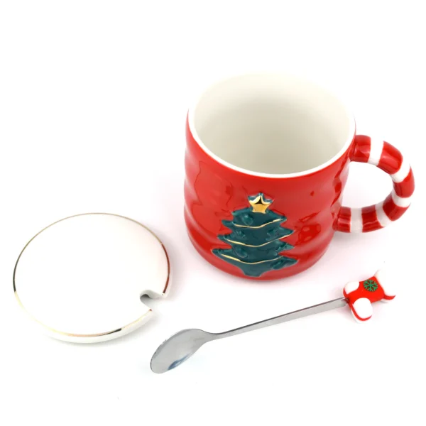 Christmas Holiday Tree Mug with Spoon and Lid - Red - Image 2