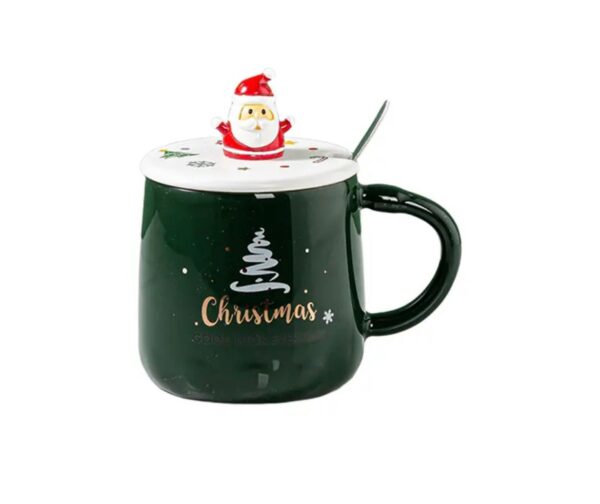 Christmas Green Tree Mug with Spoon and Santa Lid - Image 3
