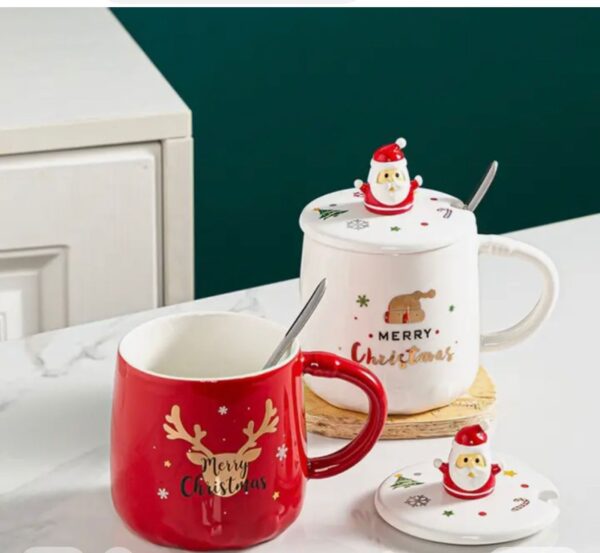 Christmas Hat Mug with Spoon and Santa Lid - Image 2