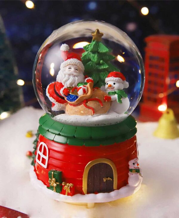 Christmas Musical Revolving lighted Snow Globe Santa Snowman Lantern - 6 Inch - Image 2