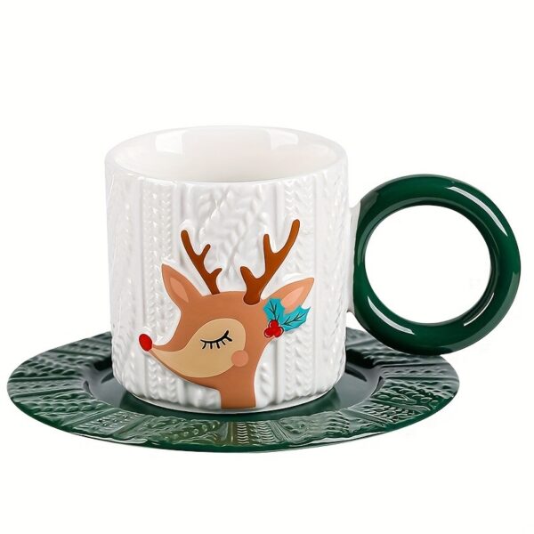 Christmas Holiday Mugs Set With Saucer - Set of 4 (4 Mugs) - Image 7