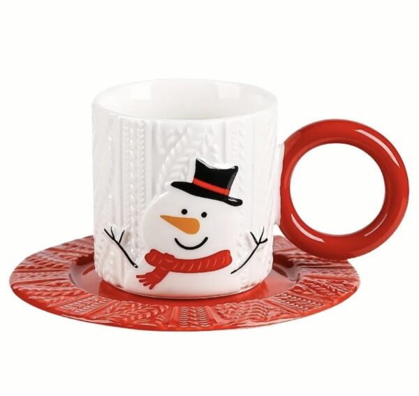 Christmas Snowman Holiday Mug With Saucer - Image 2