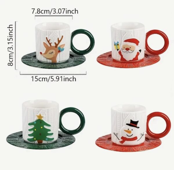 Christmas Holiday Mugs Set With Saucer - Set of 4 (4 Mugs) - Image 11