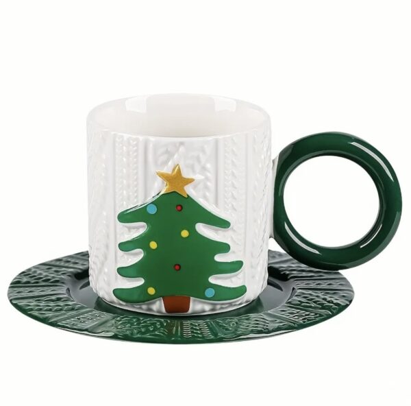 Christmas Holiday Mugs Set With Saucer - Set of 4 (4 Mugs) - Image 3