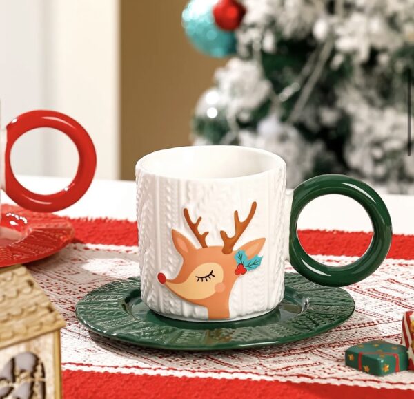Christmas Holiday Mugs Set With Saucer - Set of 4 (4 Mugs) - Image 4