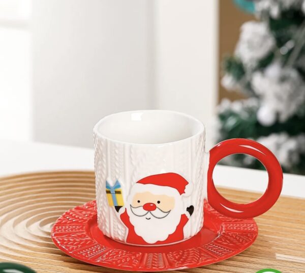 Christmas Holiday Mugs Set With Saucer - Set of 4 (4 Mugs) - Image 5