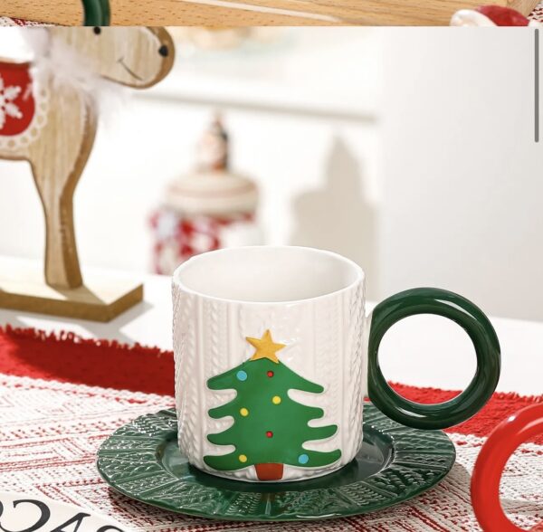 Christmas Holiday Mugs Set With Saucer - Set of 4 (4 Mugs) - Image 6