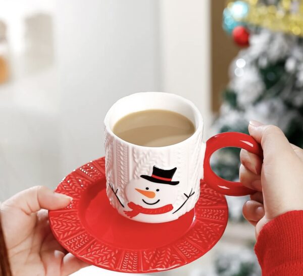 Christmas Holiday Mugs Set With Saucer - Set of 4 (4 Mugs) - Image 9