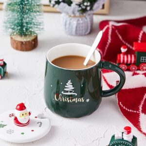 Christmas Green Tree Mug with Spoon and Santa Lid