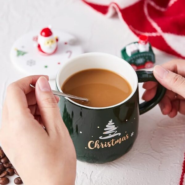 Christmas Green Tree Mug with Spoon and Santa Lid - Image 5