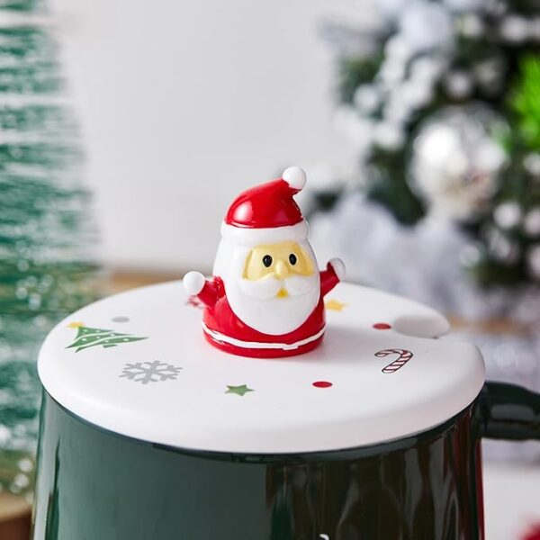 Christmas Green Tree Mug with Spoon and Santa Lid - Image 4