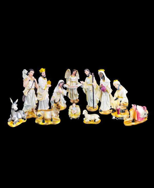 White Christmas Nativity Crib Set of 12 Pieces – 13″ Inches - Image 2