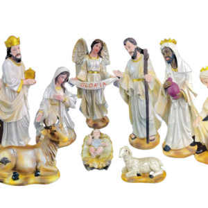White Christmas Nativity Crib Set of 12 Pieces – 13″ Inches