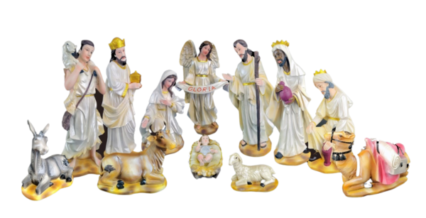 White Christmas Nativity Crib Set of 12 Pieces – 13″ Inches
