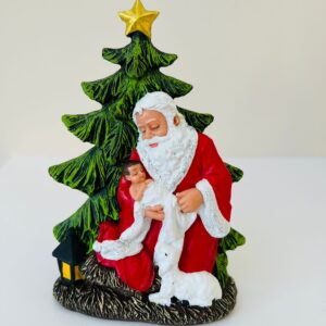 Santa Claus Figurine with Baby Jesus and Christmas Tree -6 Inch
