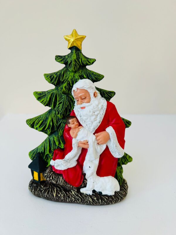 Santa Claus Figurine with Baby Jesus and Christmas Tree -6 Inch